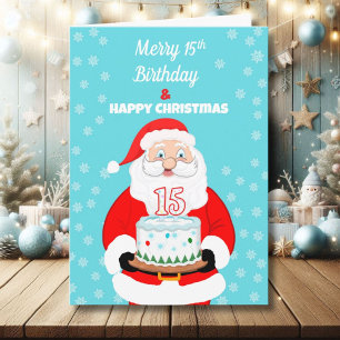 Fröhlicher 15. Geburtstag Weihnachten Santa Karte