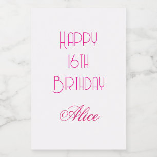 Fröhlicher 16. Geburtstag Pink White Benutzerdefin Lebensmitteletikett