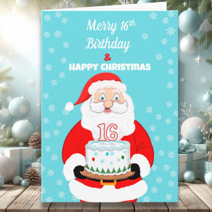 Fröhlicher 16. Geburtstag Weihnachten Santa Karte