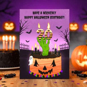 Fröhlicher 20. Halloween-Geburtstag Gruselkuchen Karte