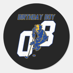 Fröhlicher 8. Geburtstag Junge Hockey Bison Eishoc Runder Aufkleber