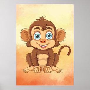 Fröhlicher Baby Monkey - Baby Cartoon Art Poster