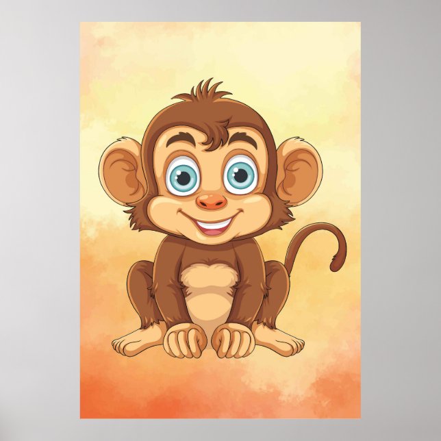Fröhlicher Baby Monkey - Baby Cartoon Art Poster (Vorne)
