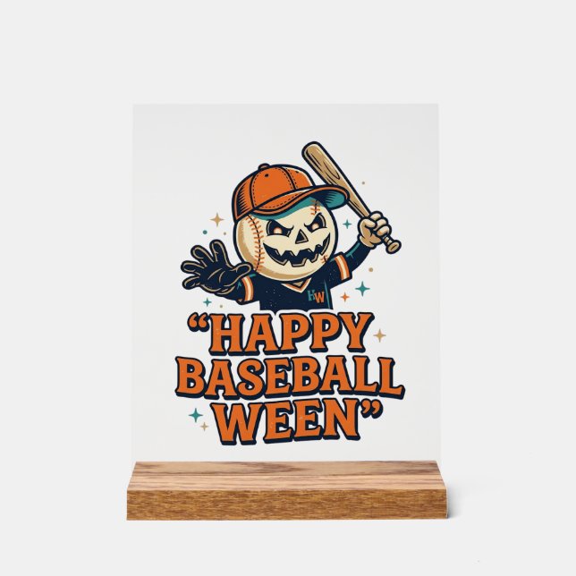 Fröhlicher Baseball Ween Vintage Halloween Basebal Acrylschild (Vorderseite)