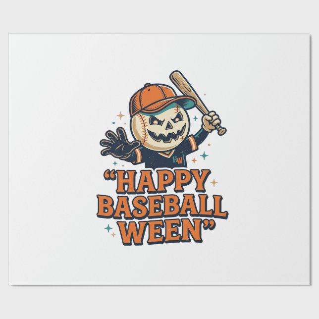 Fröhlicher Baseball Ween Vintage Halloween Basebal Geschenkpapier (Flach)