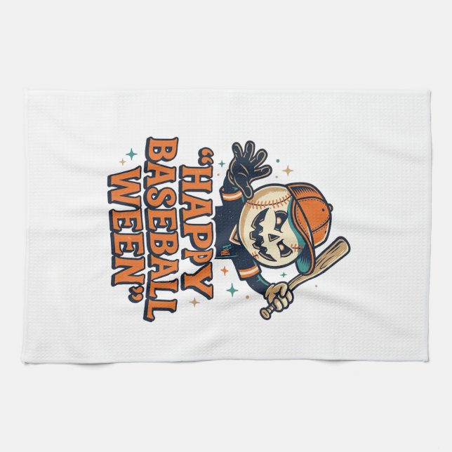 Fröhlicher Baseball Ween Vintage Halloween Basebal Geschirrtuch (Horizontal)