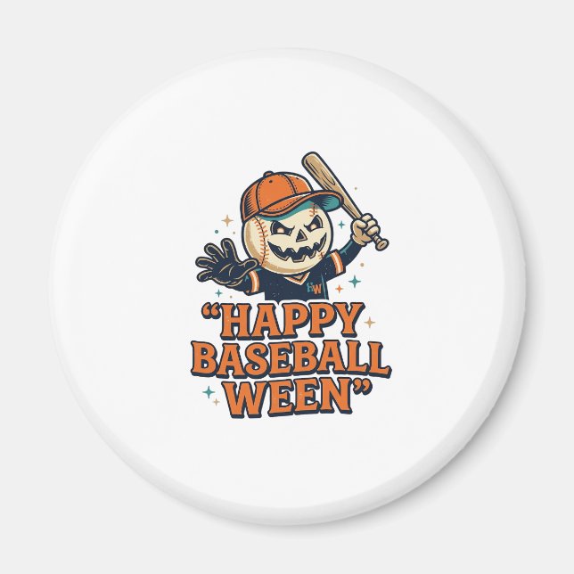 Fröhlicher Baseball Ween Vintage Halloween Basebal Magnet (Vorne)