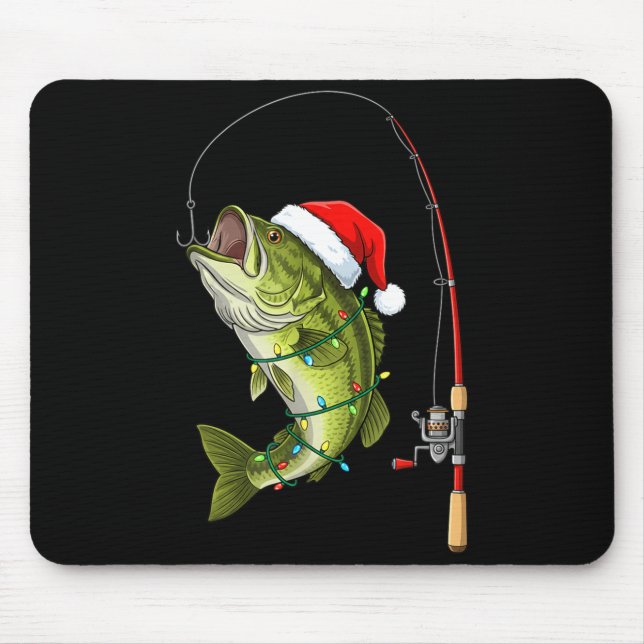 Fröhlicher Bass Weihnachten Angelköder Santa Hut B Mousepad (Vorne)