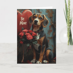 Fröhlicher Beagle Valentinstag mit Rosen Herzen Karte