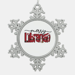 Fröhlicher Bibliothekar Weihnachten Buchliebhaber Schneeflocken Zinn-Ornament