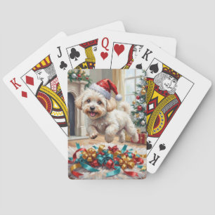 Fröhlicher Bichon Frise Hund Weihnachten Spielkarten