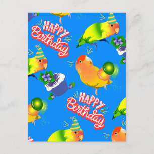 Fröhlicher Blauer Happy Birds Lovebird Papagei Postkarte
