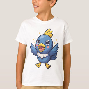 Fröhlicher blauer Vogel-Cartoon im Pokémon-Stil T-Shirt