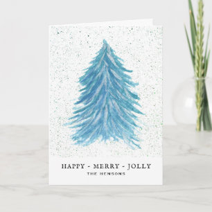 Fröhlicher blauer Weihnachtsbaum Wasserfarbenzeich Feiertagskarte