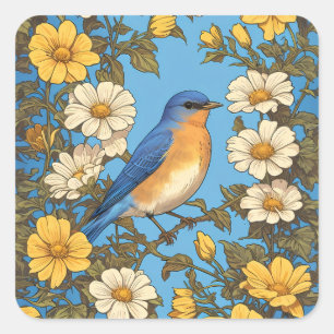 Fröhlicher Blauvogel des Ostens Gelbe und weiße Bl Quadratischer Aufkleber