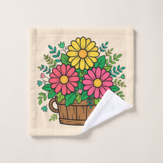 Fröhlicher Blumenholzpflanzer Retro  Waschlappen