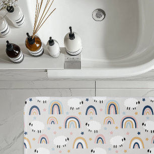 Fröhlicher Boho-Schaf-Regenbogen-Druck Badematte