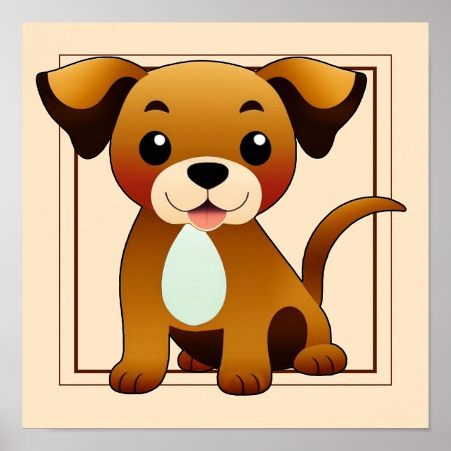 Fröhlicher, brauner Hund, sitzend -  Poster (Vorne)