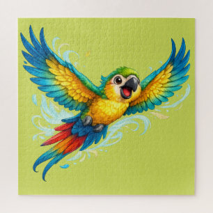Fröhlicher Bunter Papagei im Flug Kawaii-Vogeldesi Puzzle