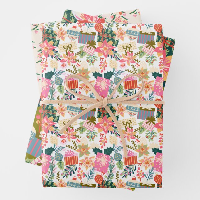 fröhlicher, bunter und trendiger Weihnachtsurlaub Geschenkpapier Set (Beispiel)