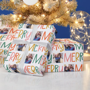 Fröhlicher bunter Weihnachtsfoto-Spaß Geschenkpapier