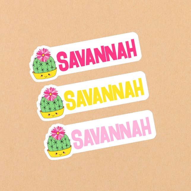Fröhlicher Cactus Lover's Cutout Name Savannah Aufkleber (🌵Vibrant and colorful custom name labels.)