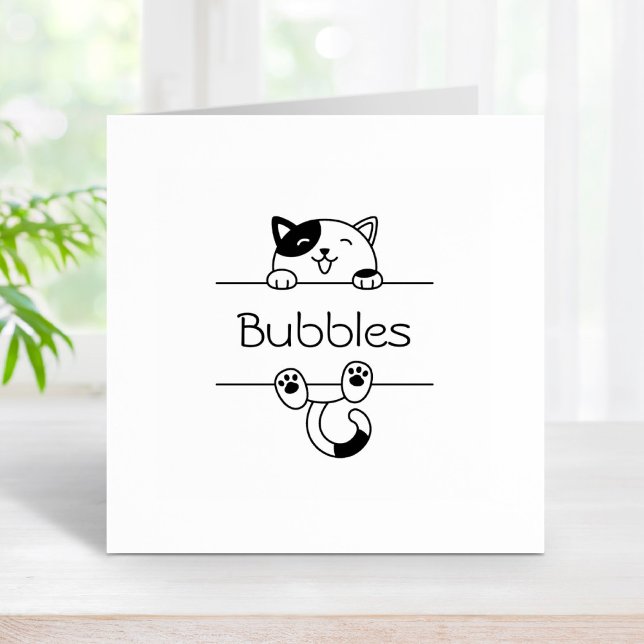 Fröhlicher Calico Cat Peeking Individuelle Name Gummistempel (Von Creator hochgeladen)