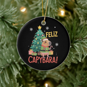Fröhlicher Capybara-Elf Weihnachten Weihnachtsbaum Keramik Ornament