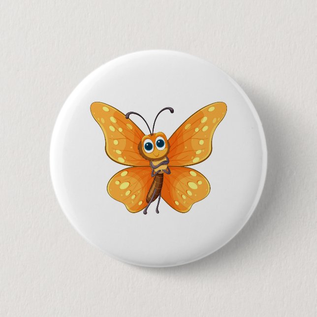 Fröhlicher Cartoon Butterfly Button (Vorderseite)