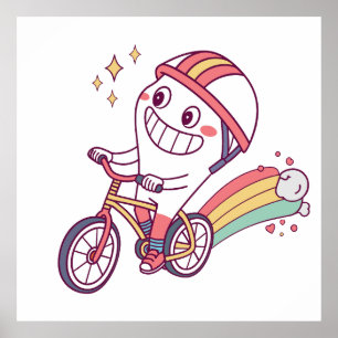 Fröhlicher Cartoon-Charakter auf dem Fahrrad mit R Poster