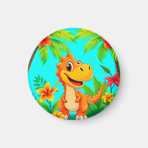 Fröhlicher Cartoon-Dinosaurier im tropischen Dschu Magnet