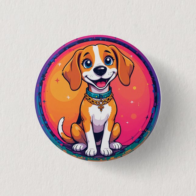 Fröhlicher Cartoon Dog Button (Vorderseite)