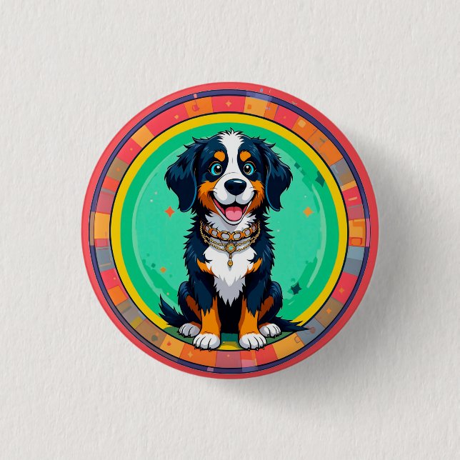 Fröhlicher Cartoon Dog Button (Vorderseite)
