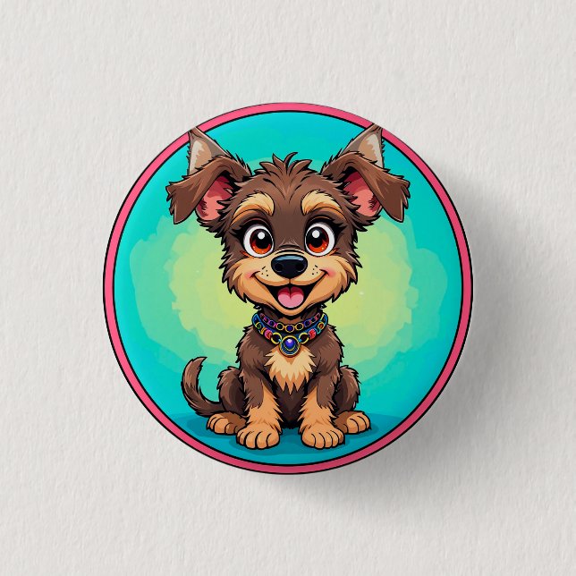 Fröhlicher Cartoon Dog Button (Vorderseite)