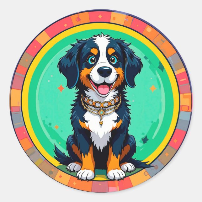 Fröhlicher Cartoon Dog Runder Aufkleber (Vorderseite)