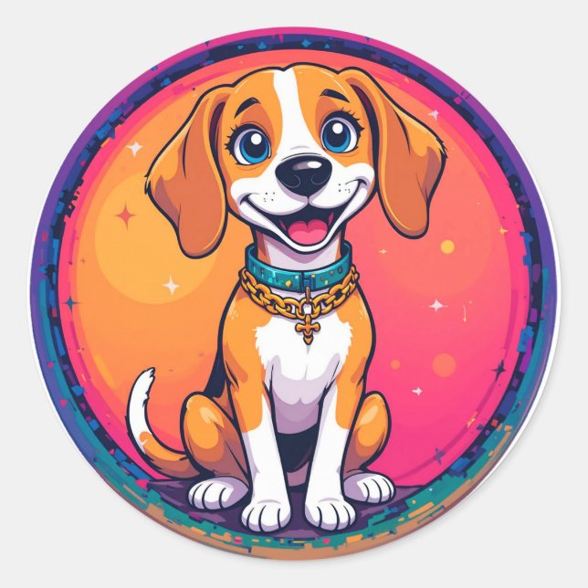 Fröhlicher Cartoon Dog Runder Aufkleber (Vorderseite)