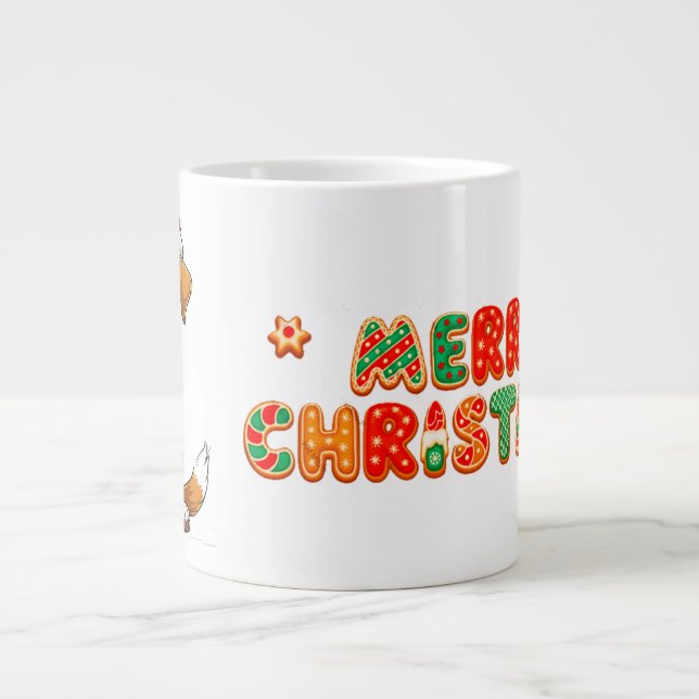 Fröhlicher Cartoon Dog Tragen einer Weihnachtsmann Jumbo-Tasse (Vorderseite)