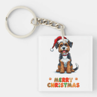 Fröhlicher Cartoon Dog Tragen einer Weihnachtsmann Schlüsselanhänger