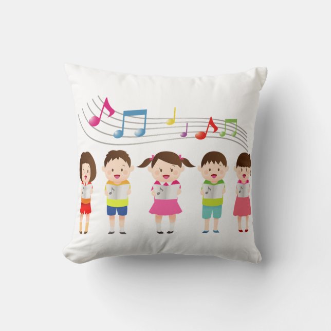 fröhlicher Cartoon Kinder singen Musiklaske Illus Kissen (Vorderseite)