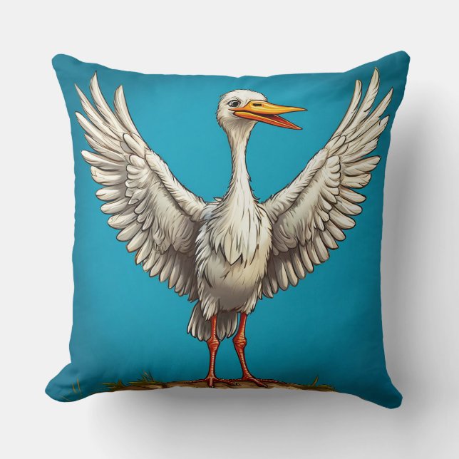 fröhlicher Cartoon Stork Kissen (Vorderseite)