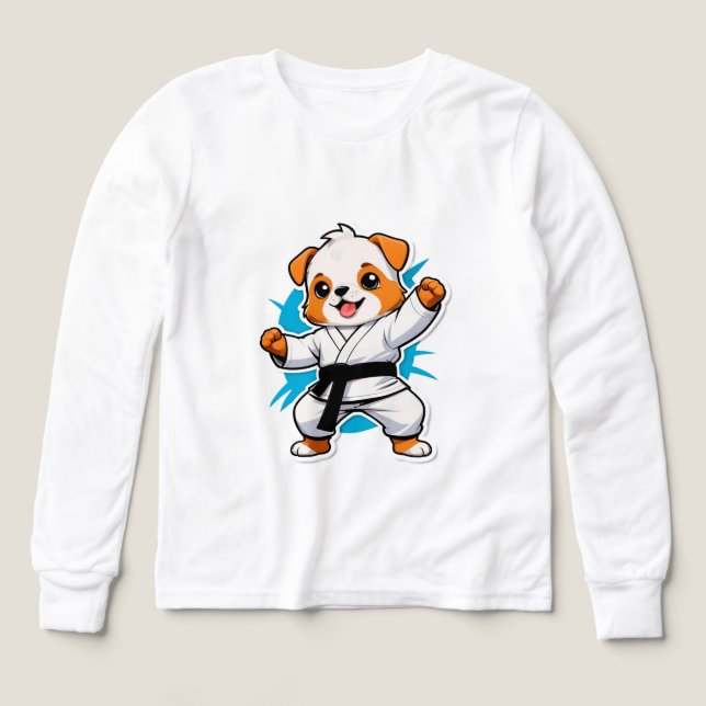 Fröhlicher Cartoon-Welpe im Karate-Anzug (Design Vorderseite)