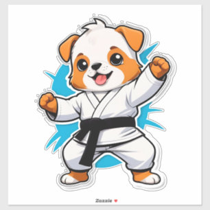 Fröhlicher Cartoon-Welpe im Karate-Anzug Aufkleber