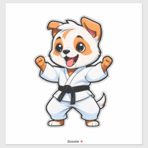 Fröhlicher Cartoon-Welpe im Karate-Anzug Aufkleber