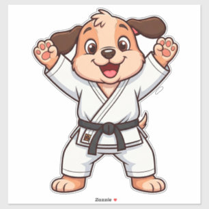 Fröhlicher Cartoon-Welpe im Karate-Anzug Aufkleber