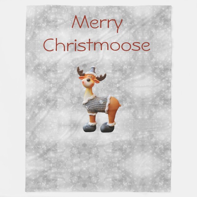Fröhlicher Christmoose mit Hut Fleecedecke (Vorderseite)