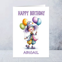 Fröhlicher Clown hält Luftballons zum Geburtstag