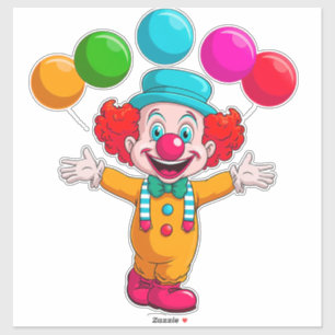 Fröhlicher Clown mit Ballons feiert Geburtstag Aufkleber