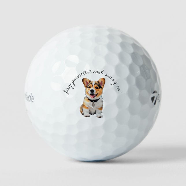 Fröhlicher Corgi 'Bleibe Pawsitive und Swing On'!  Golfball (Vorderseite)