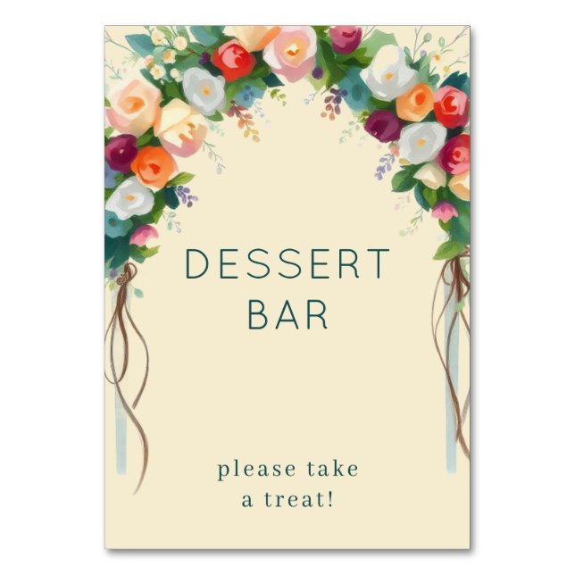 Fröhlicher Creme Blumenbogen Tischnummer (Vorderseite)