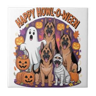 Fröhlicher Deutscher Schäferhund Halloween Fliese